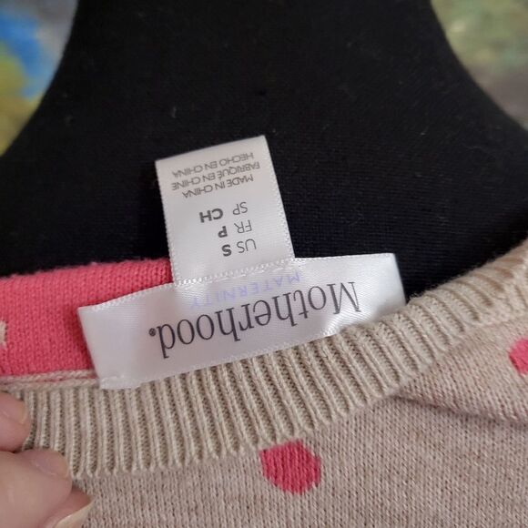 Motherhood tan/Grey with pink polka dot sweet sweater top short sleeves size S - Picture 4 of 5